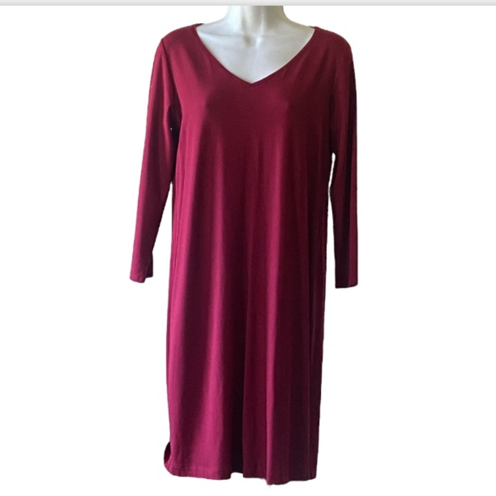 EILEEN FISHER Maroon Jersey Dress size Small v-neck with stretch